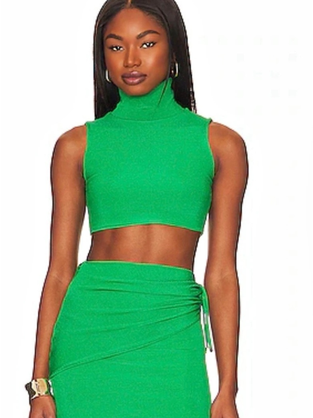 Ostra Brasil Ribbed Green Maxi Skirt Set with Cropped Top Size Medium